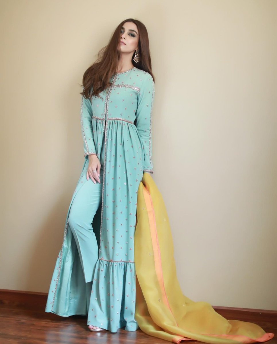 Aqua Blue Salwar Suit In Crape,Organza Silk With Sequence Zari Work