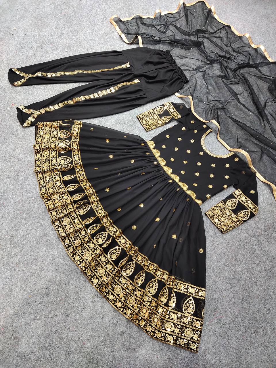 Black Salwar Suit In Fox Georgette With 5 MM Sequence Work
