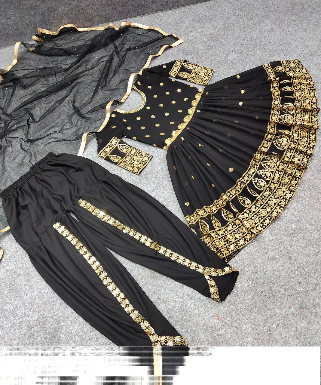 Black Salwar Suit In Fox Georgette With 5 MM Sequence Work