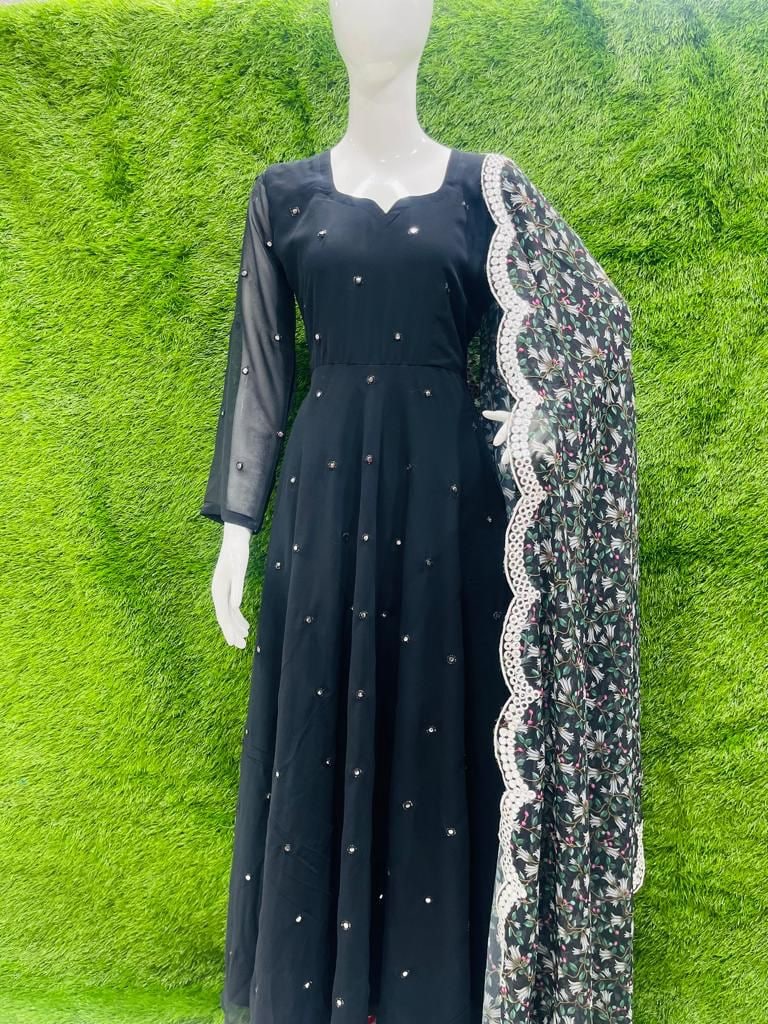 Black Anarkali Suit In Georgette Silk With Embroidery Work