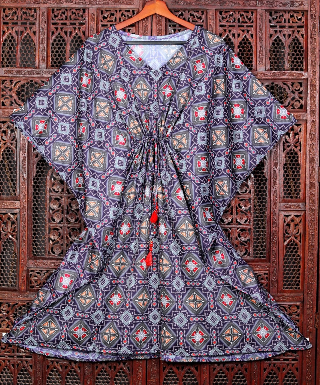 Black Heavy Butter Silk Digital Printed Kaftan Dress