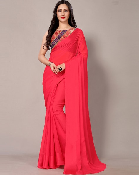 Gajri Saree In Georgette Silk With Plain
