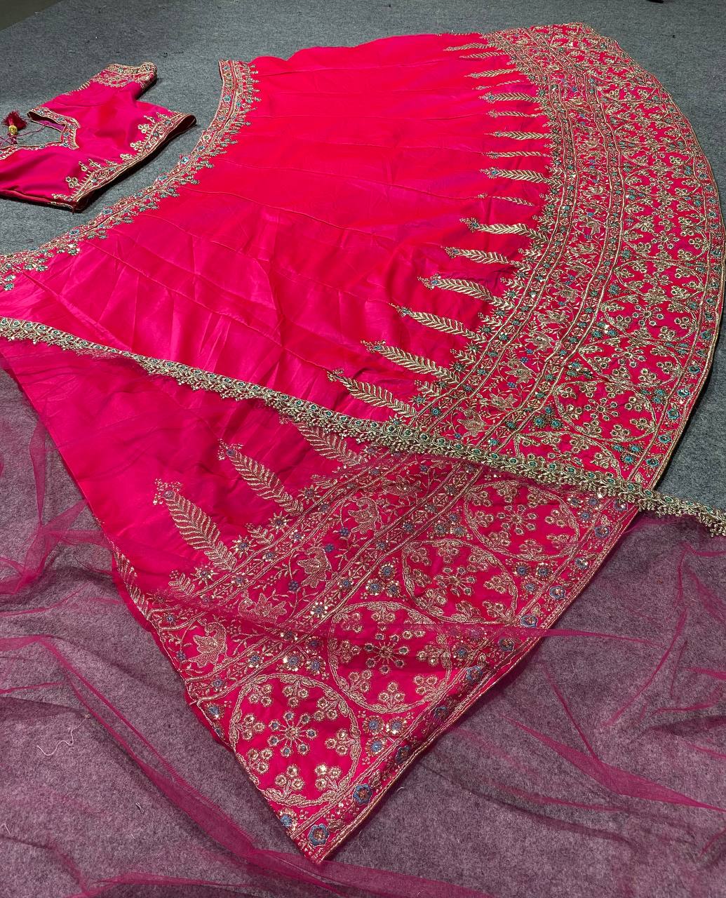 Gajri Lehenga Choli In Malai Satin Silk With 5 MM Sequence Work