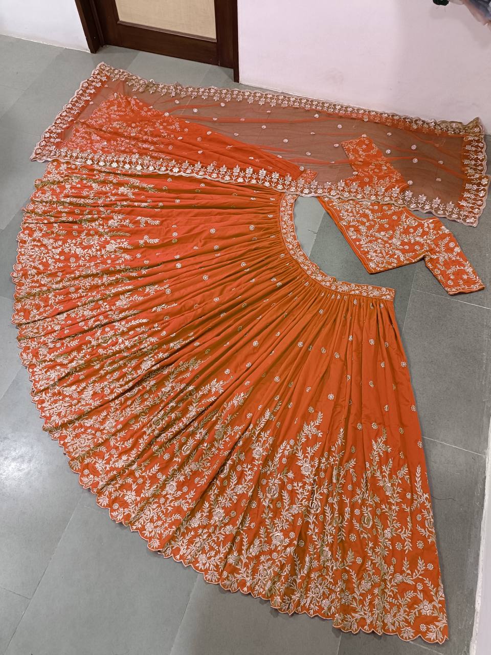 Ginger Orange Lehenga Choli In Taffeta Silk With Embroidery Work