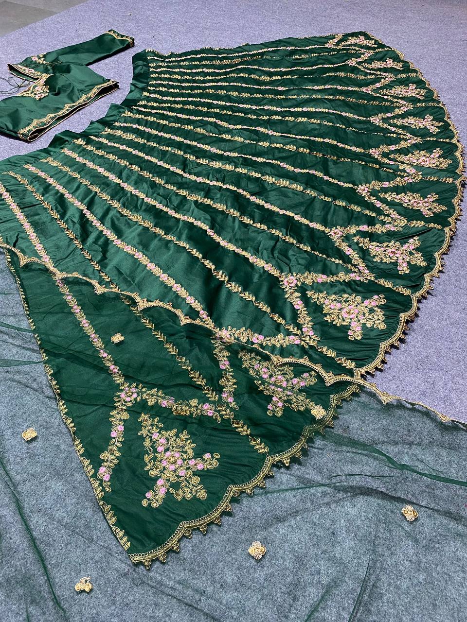 Green Lehenga Choli In Malai Satin Silk With 5 MM Sequence Work