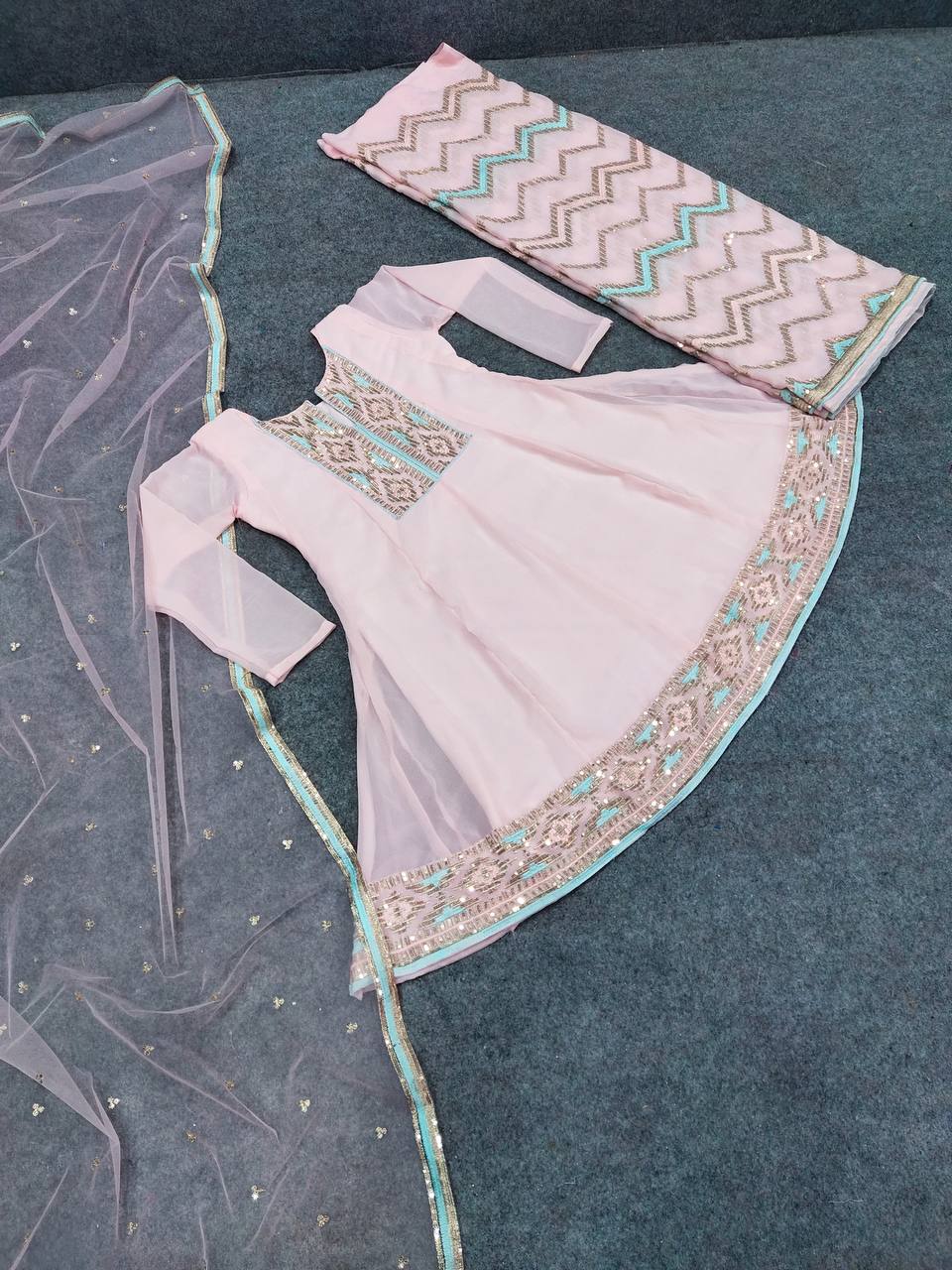 Light Pink Salwar Suit In Fox Georgette With Embroidery Work