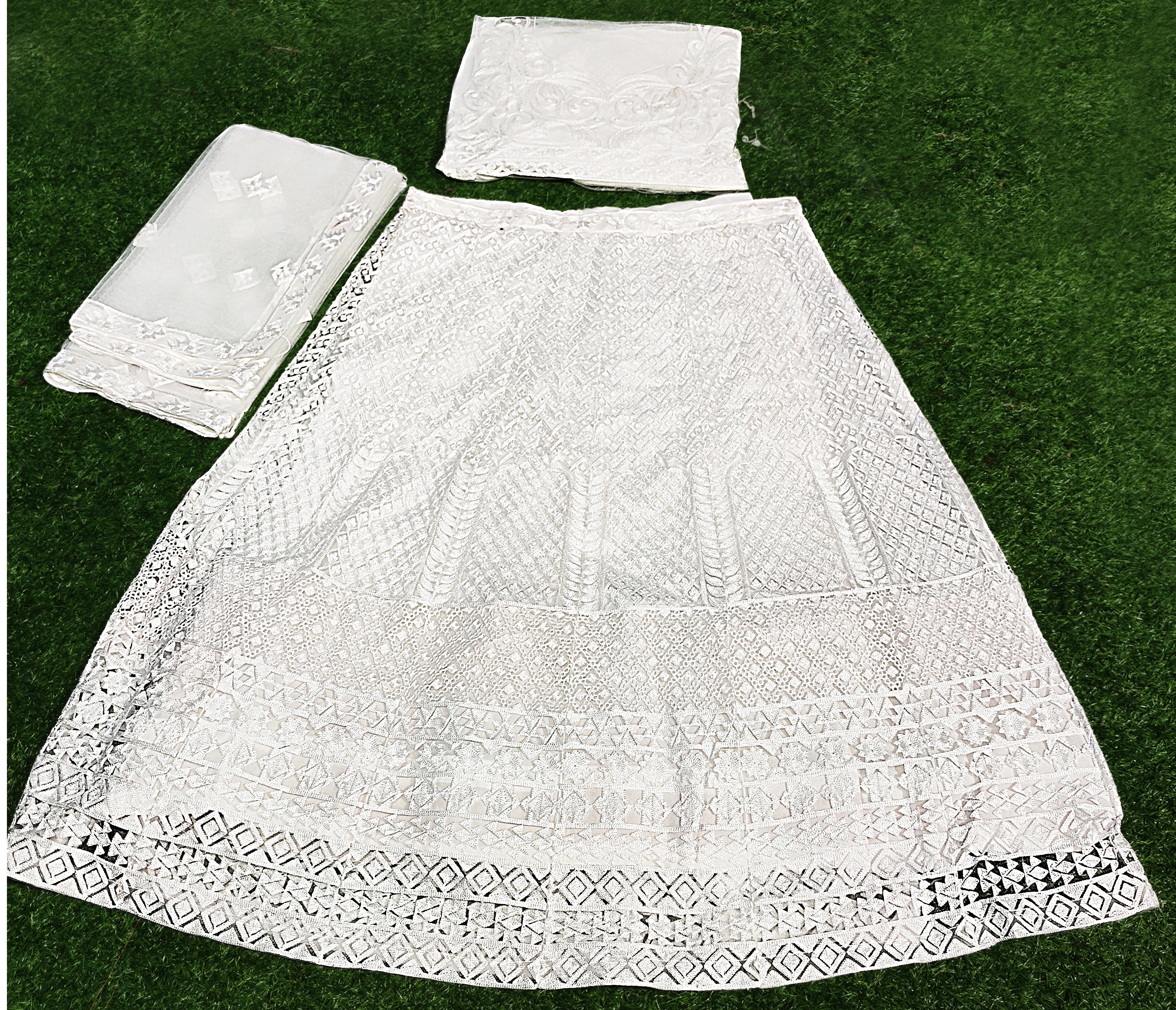 White Lehenga Choli In Nylon Mono Net With Embroidery Work