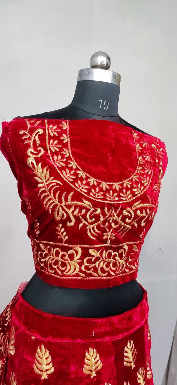 Maroon Lehenga Choli In Velvet With Embroidery Work