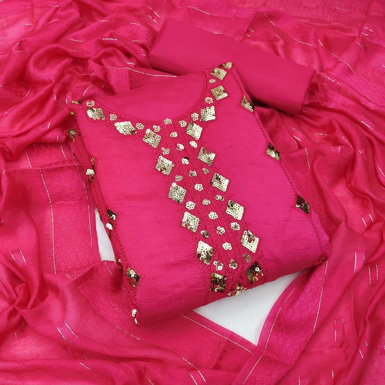 Magenta Salwar Suit In Heavy Cotton With Sequence Work
