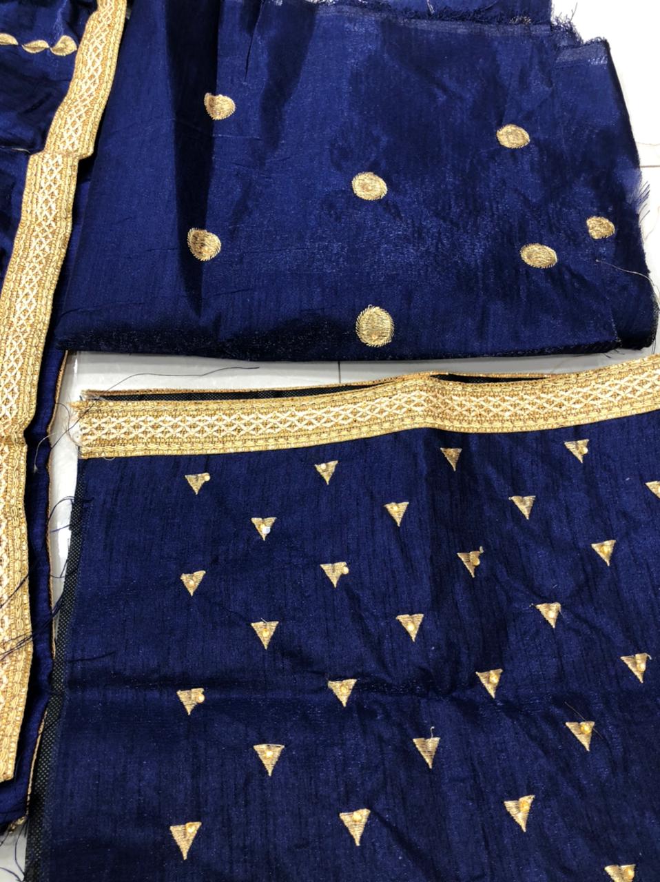 Navy Blue Lehenga Choli In Satin Banglory Silk With Embroidery Work