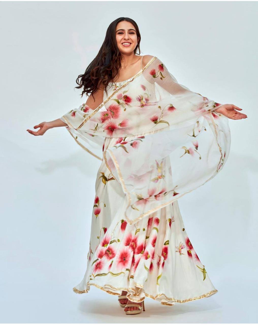Off White Anarkali Suit In Georgette Silk With Digital Print