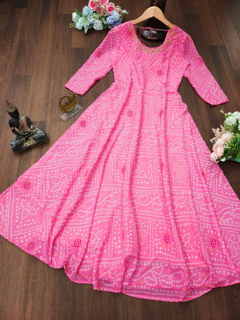 Pink Anarkali Suit In Georgette Silk With Hand Work