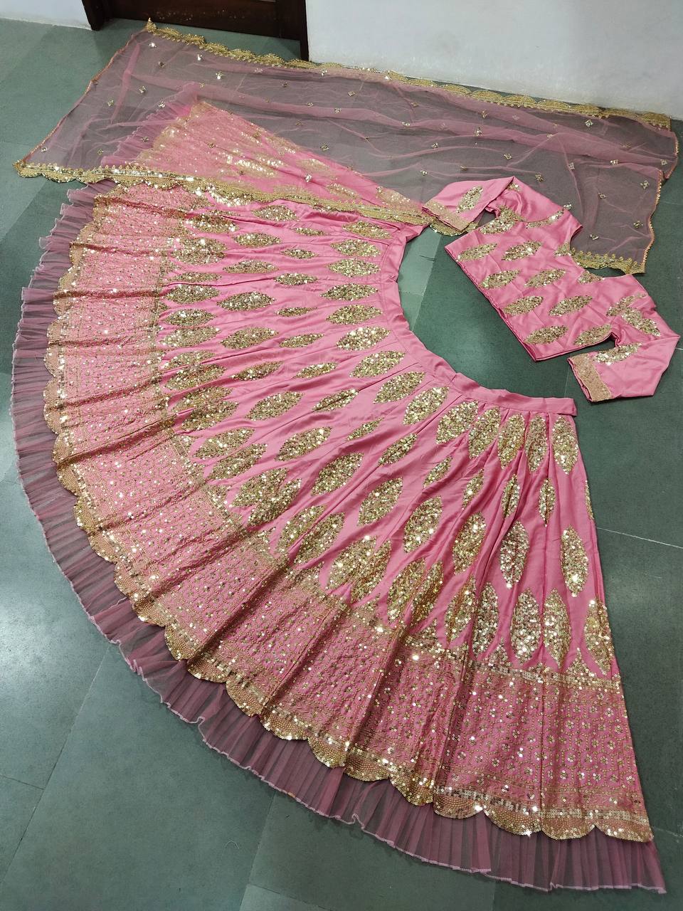 Pink Lehenga Choli In Malai Satin Silk With Sequence Work