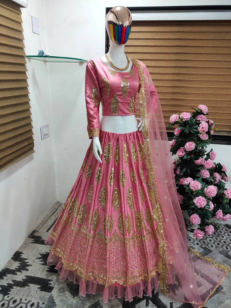 Pink Lehenga Choli In Malai Satin Silk With Sequence Work
