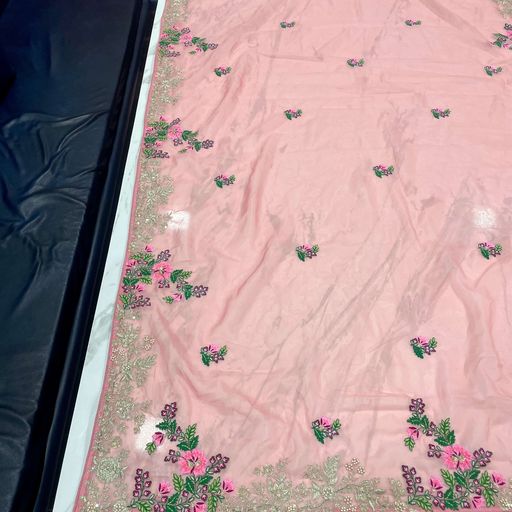 Pink Saree Organza Silk With Resham Work
