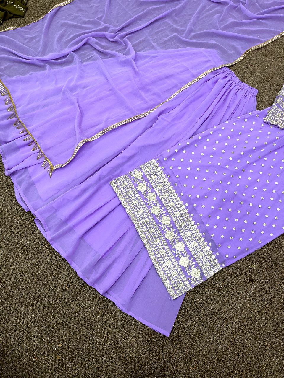 Purple Sharara Suit In Georgette Silk With Zari Embroidery Work