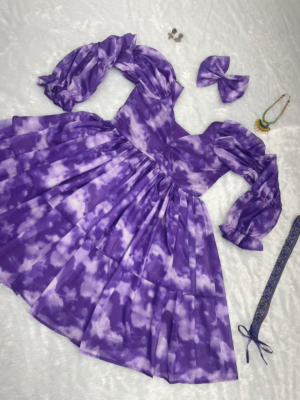 Purple Top In Organza Tabby Silk With Digital Print