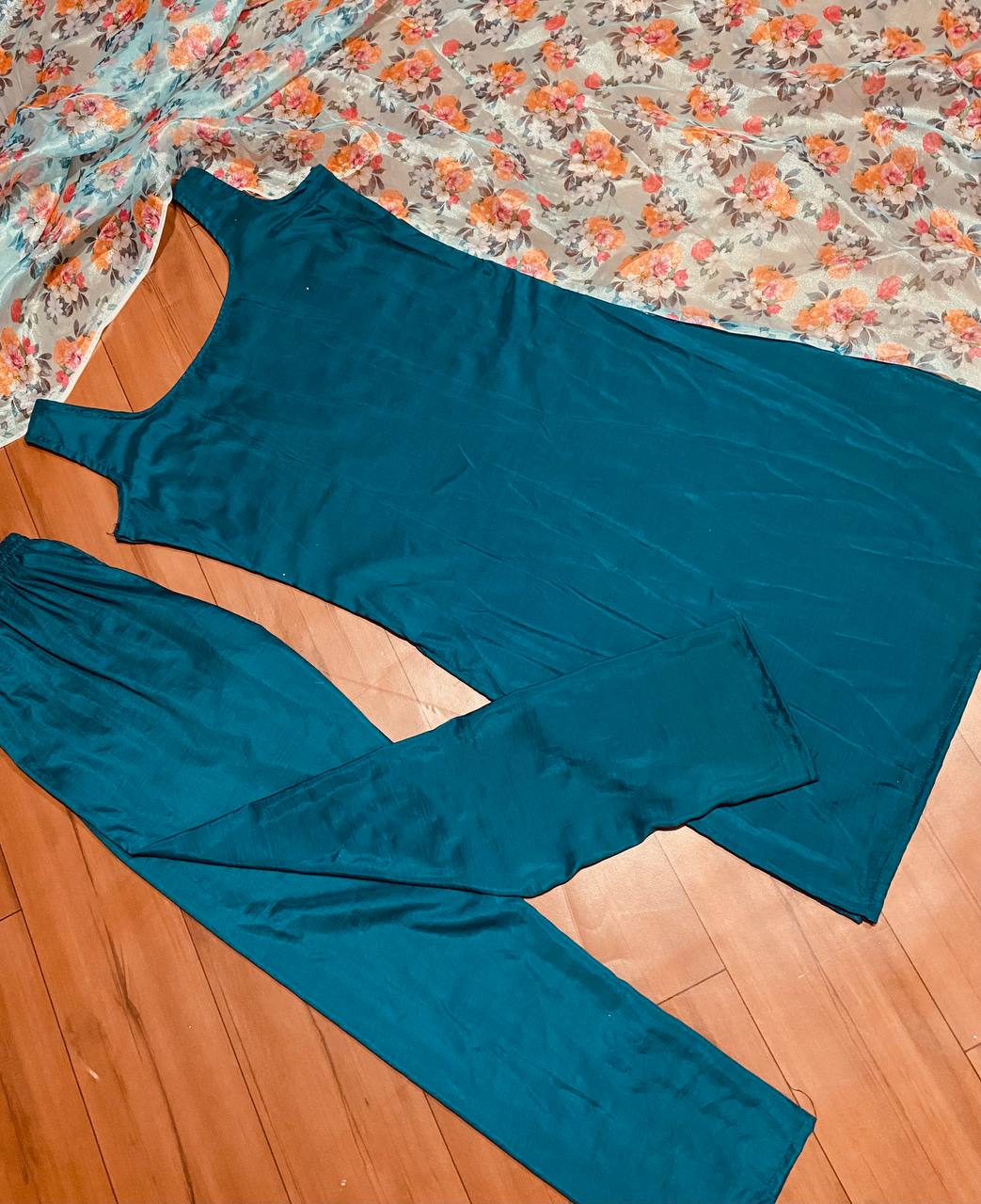 Rama Blue Salwar Suit In Maska Silk With Plain