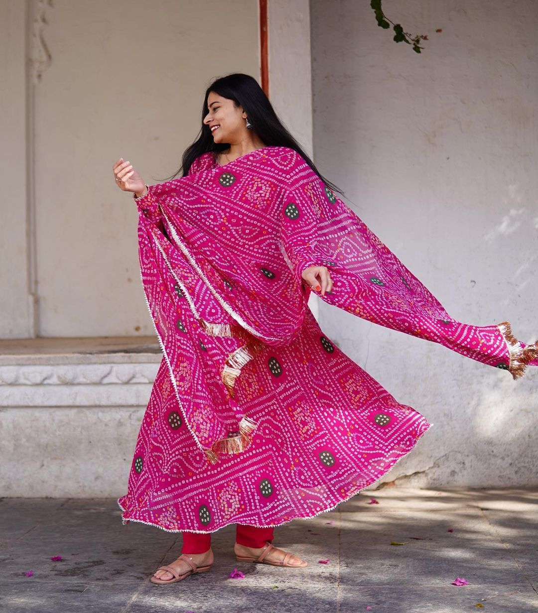 Rani Pink Anarkali Suit In Fox Georgette With Digital Print