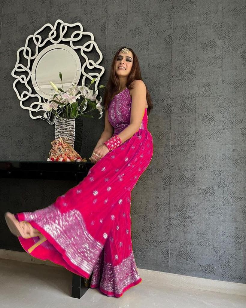 Rani Pink Jumpsuit In Georgette With Embroidery Work
