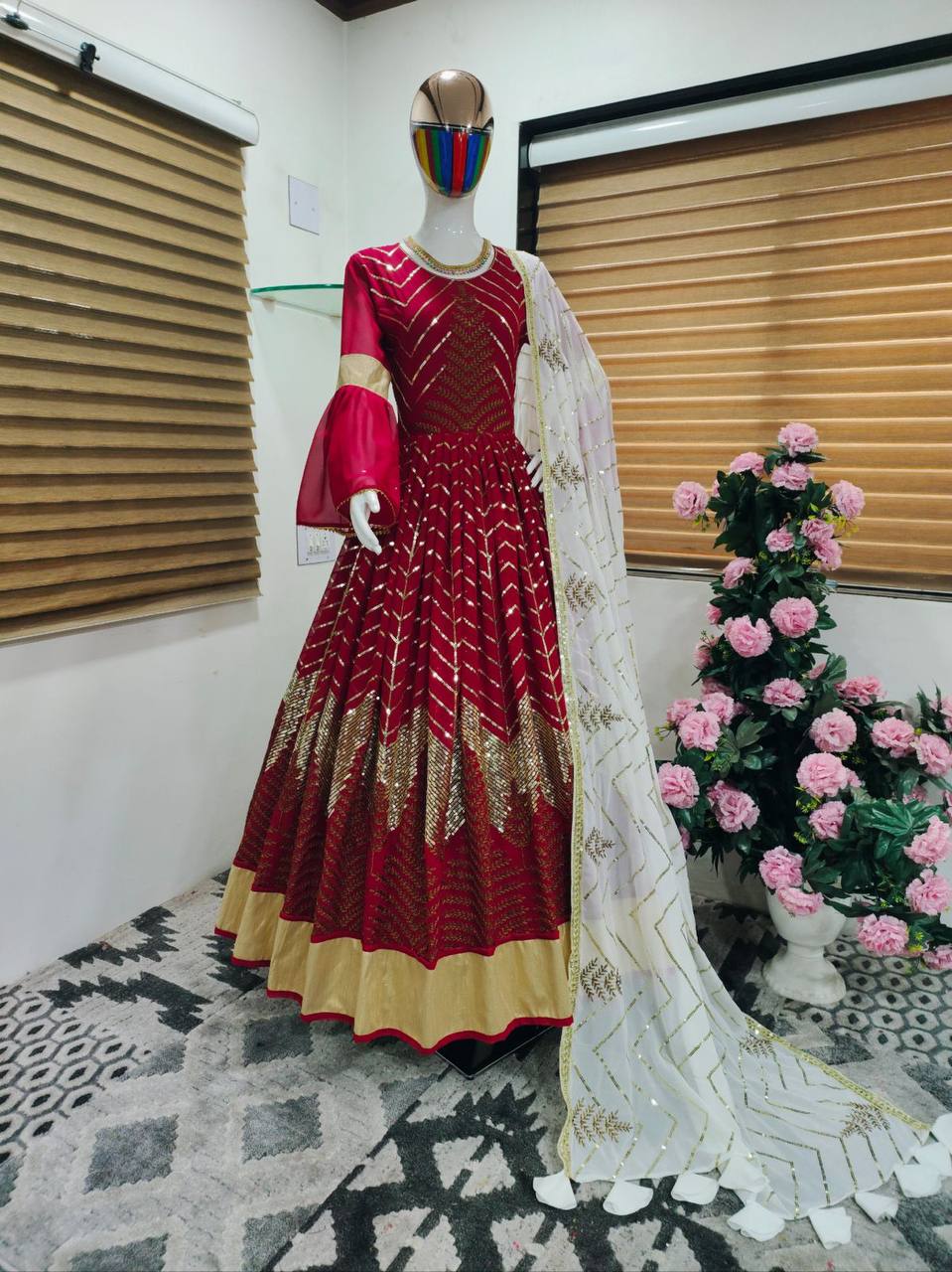 Red Salwar Suit In Faux Georgette With Heavy Sequence Embroidery Work