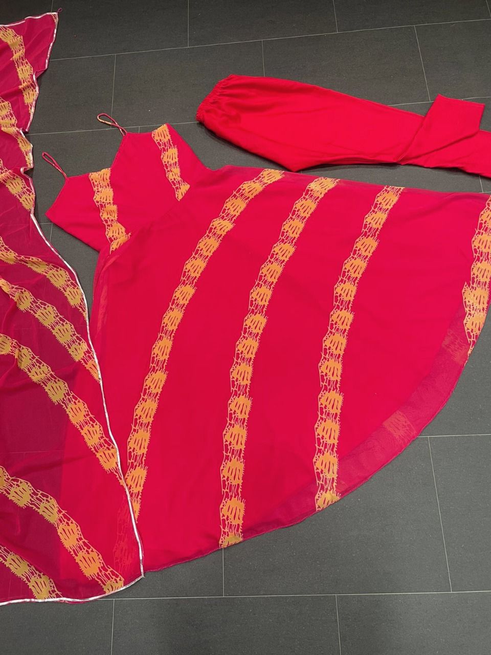 Red Anarkali Suit In Fox Georgette With Digital Print