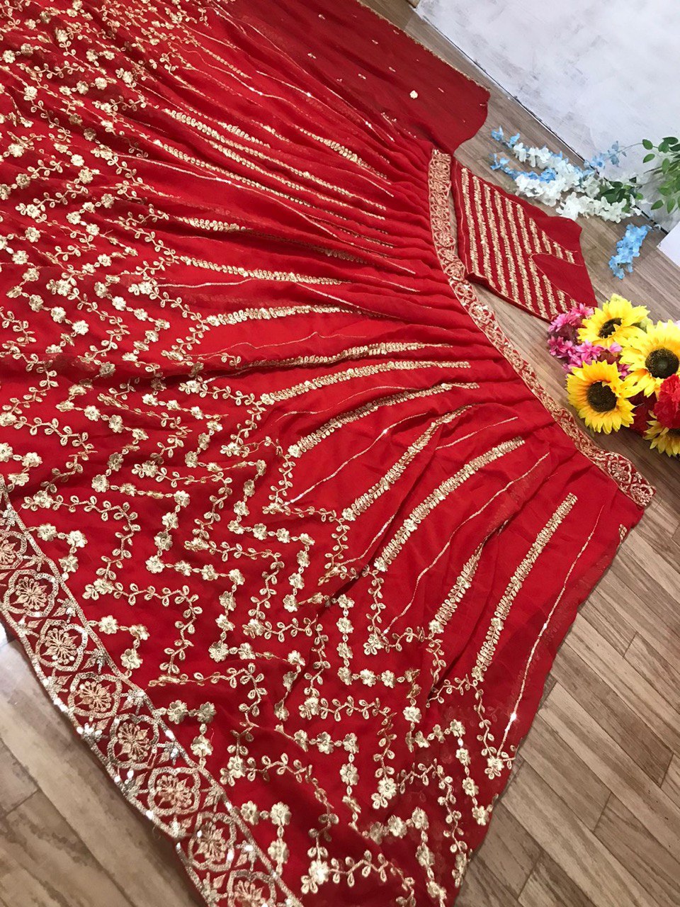 Red Lehenga Choli In Georgette Silk With Embroidery Work