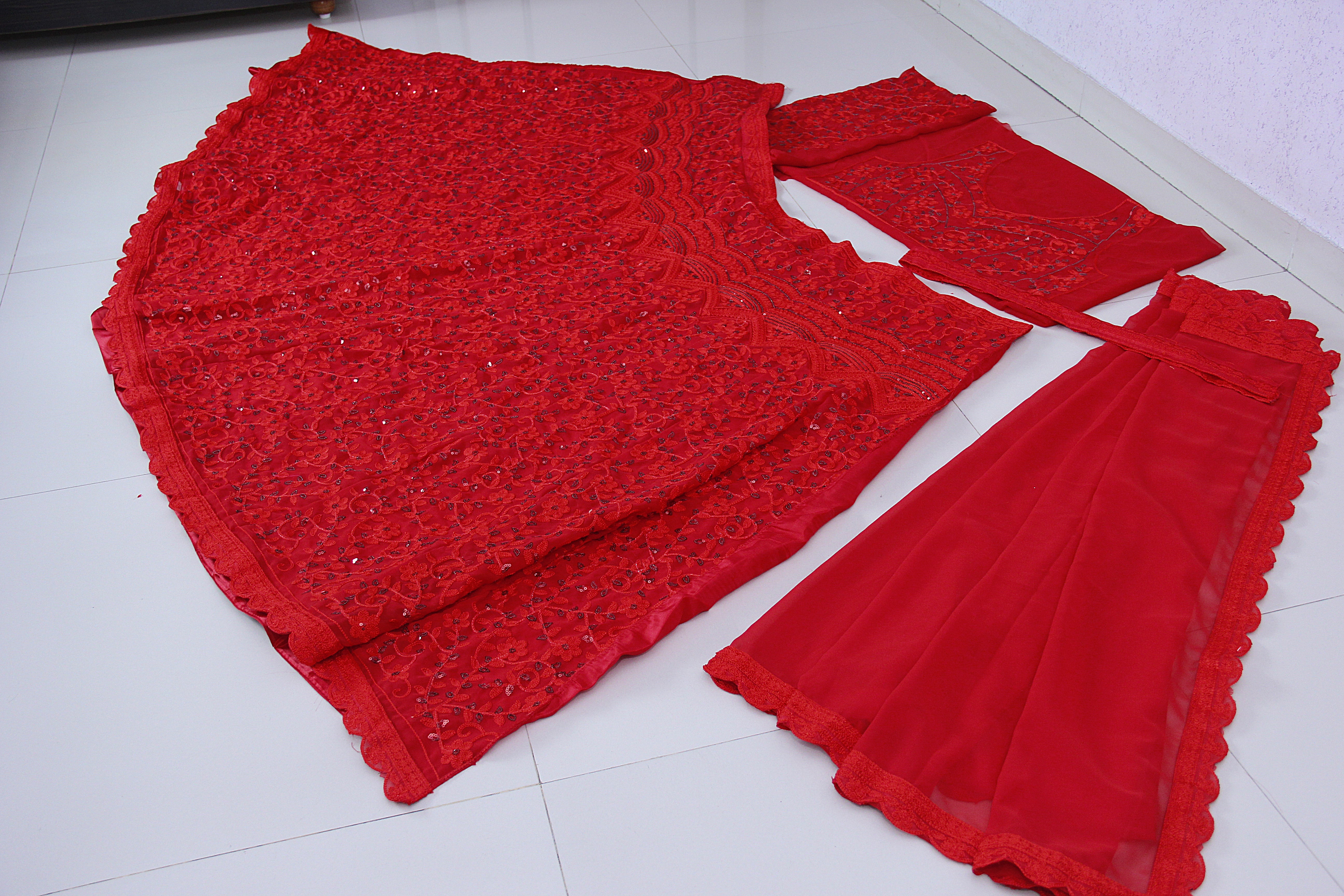 Red Lehenga Choli In Georgette With Sequence Work