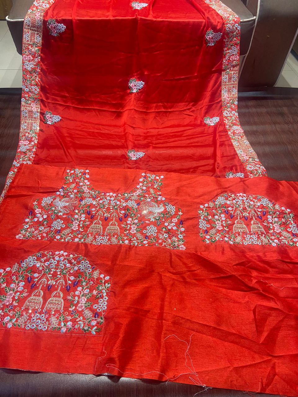 Red Saree In Rangoli Silk Heavy With Sequence Embroidery Work