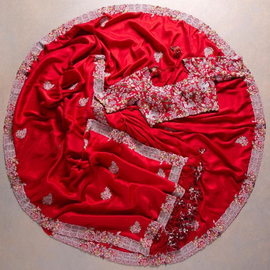 Red Saree In Rangoli Silk Heavy With Sequence Embroidery Work