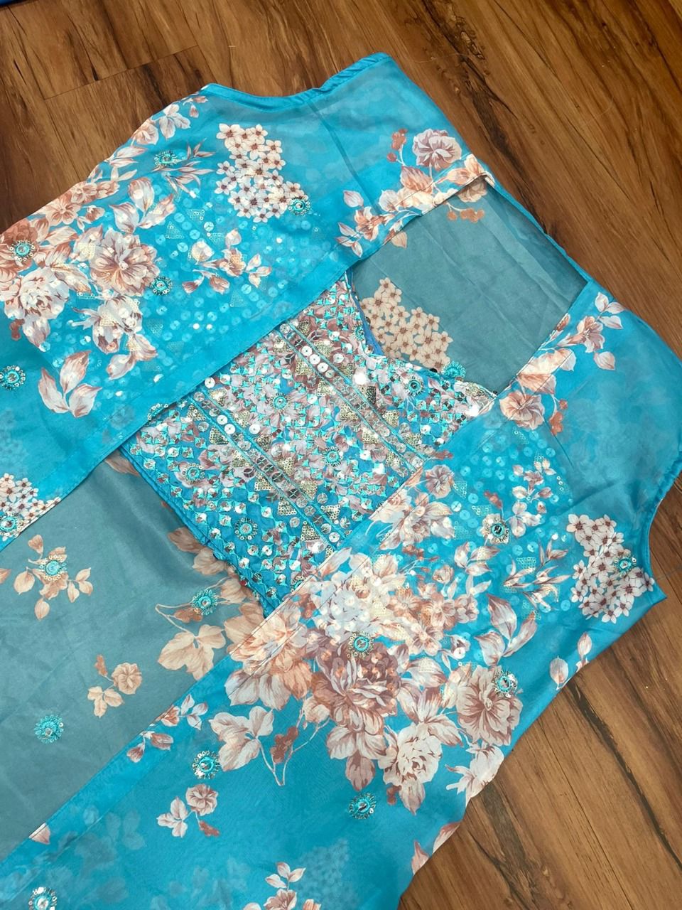 Sky Blue Sharara Suit In Tabby Silk With Digital Print