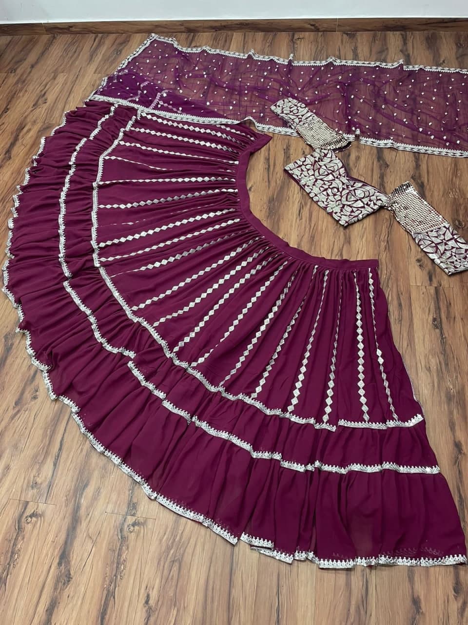 Wine Lehenga Choli In Georgette With Sequence Embroidery Work
