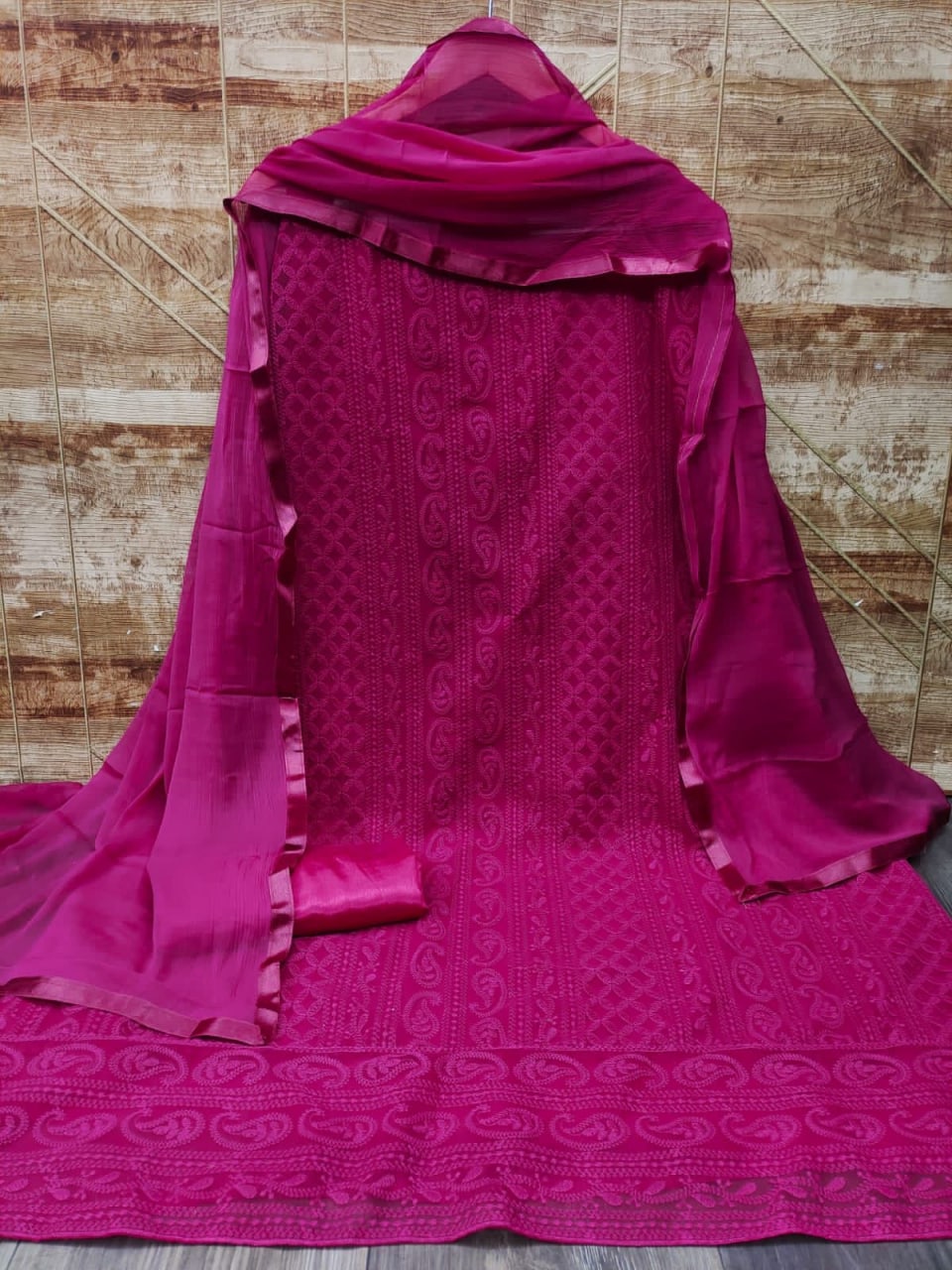 Wine Salwar Suit In Georgette Silk With Chain Stitch Work