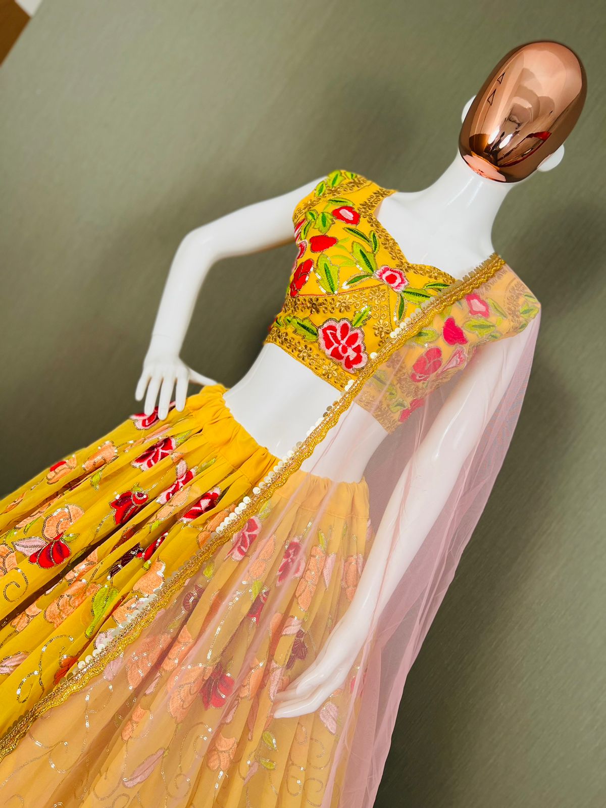 Yellow Lehenga Choli In Georgette Silk With 5 MM Sequence Work