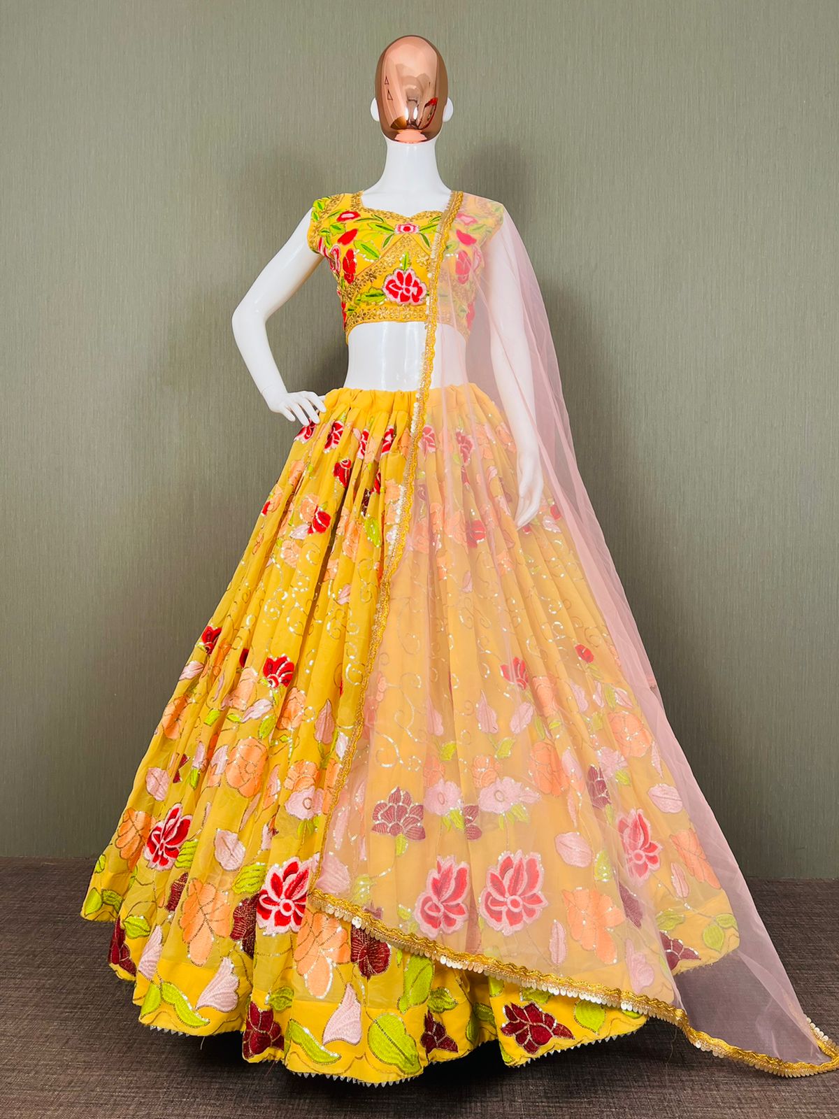 Yellow Lehenga Choli In Georgette Silk With 5 MM Sequence Work