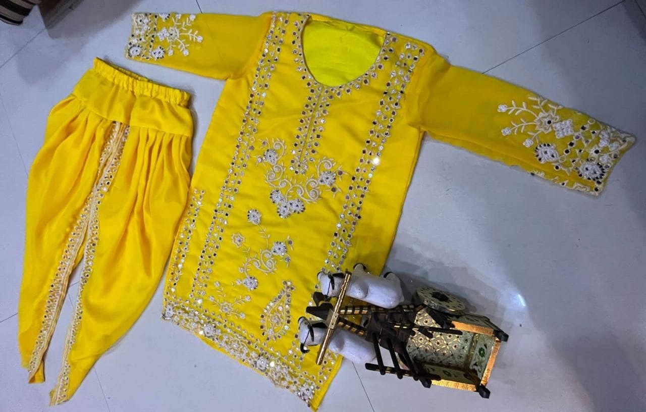 Yellow Salwar Suit In Georgette Silk With Real Mirror Embroidery Work