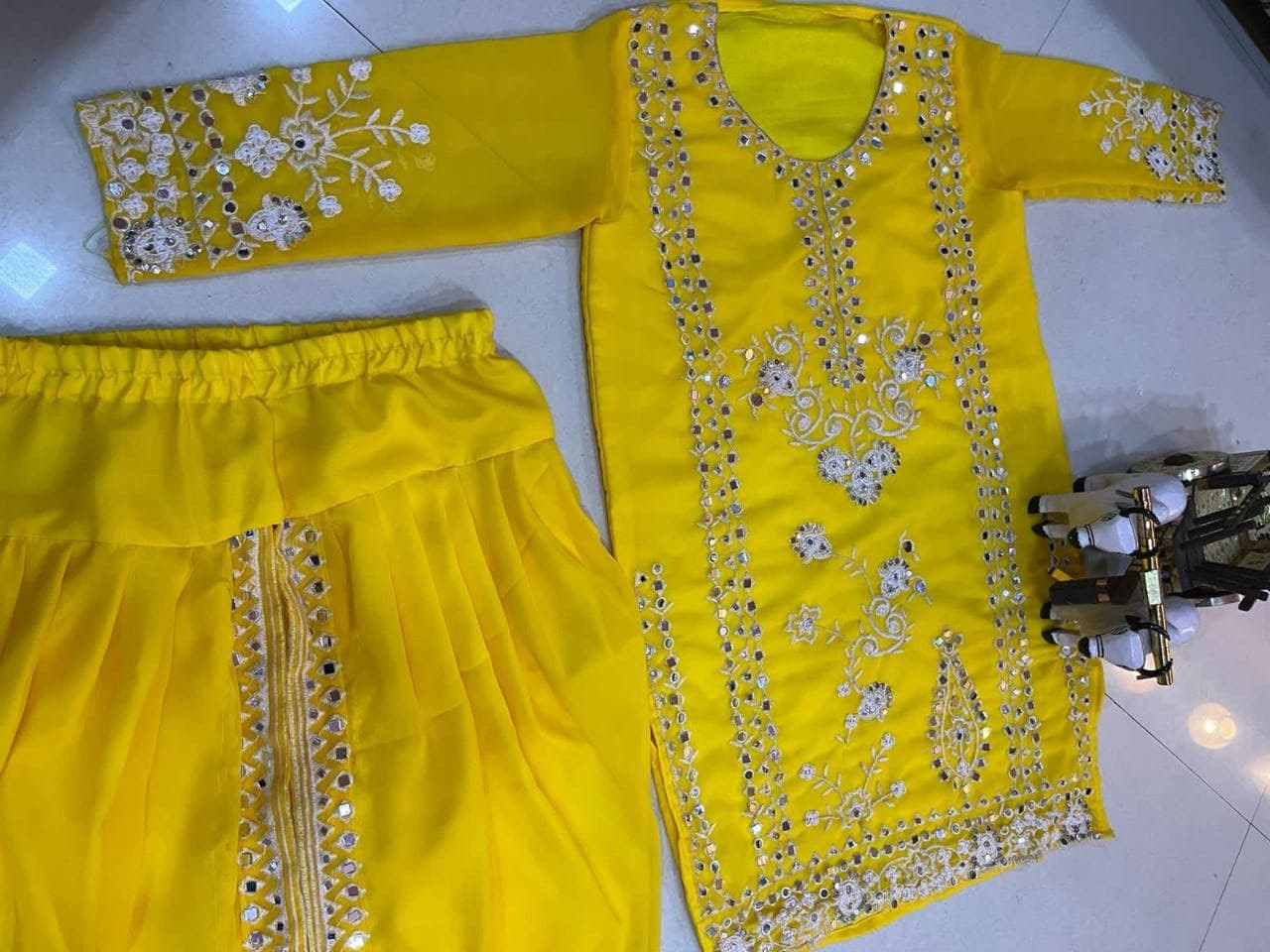 Yellow Salwar Suit In Georgette Silk With Real Mirror Embroidery Work