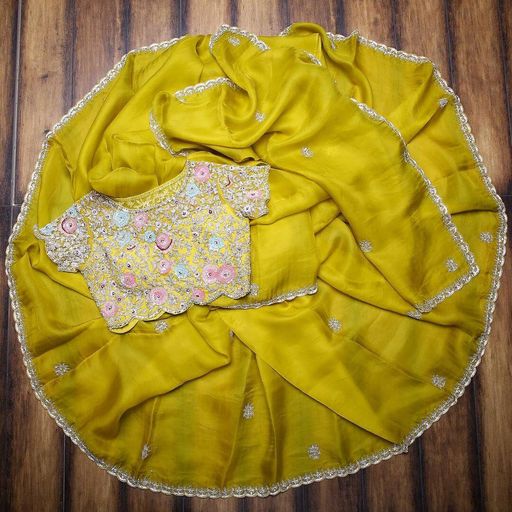 Yellow Saree In Organza Silk With Sequence Work