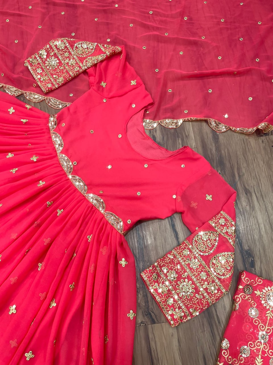 Rani Pink Salwar Suit In Georgette Silk With Thread Work