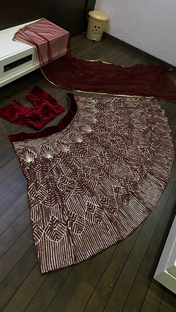 Maroon Lehenga Choli In Kasturi Silk With Sequence Work