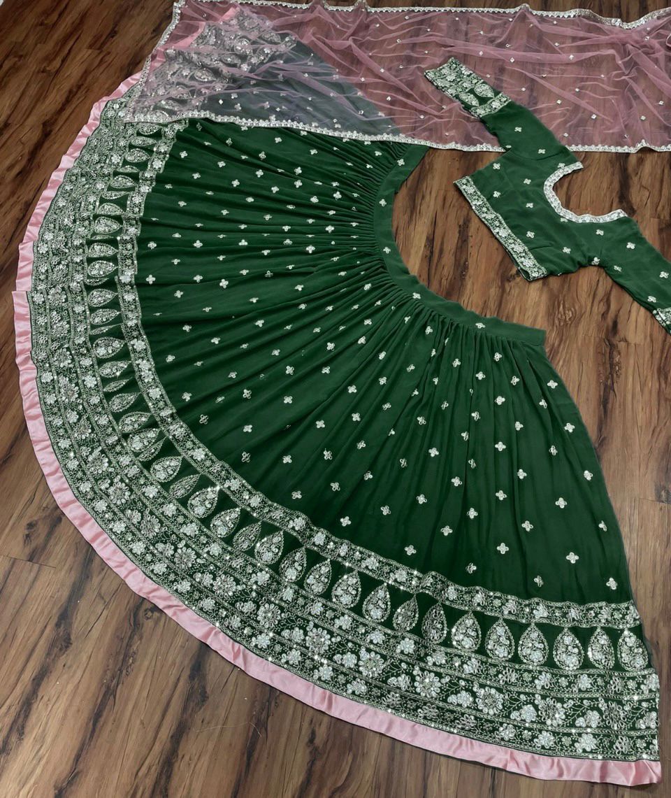 Green Lehenga Choli In Georgette Silk With Embroidery Work
