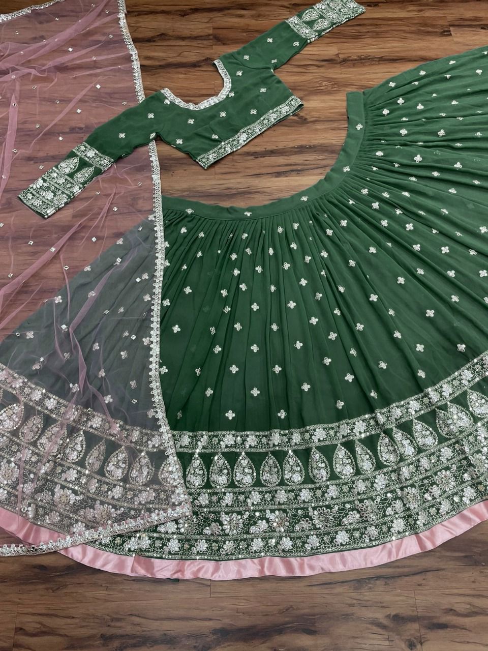 Green Lehenga Choli In Georgette Silk With Embroidery Work