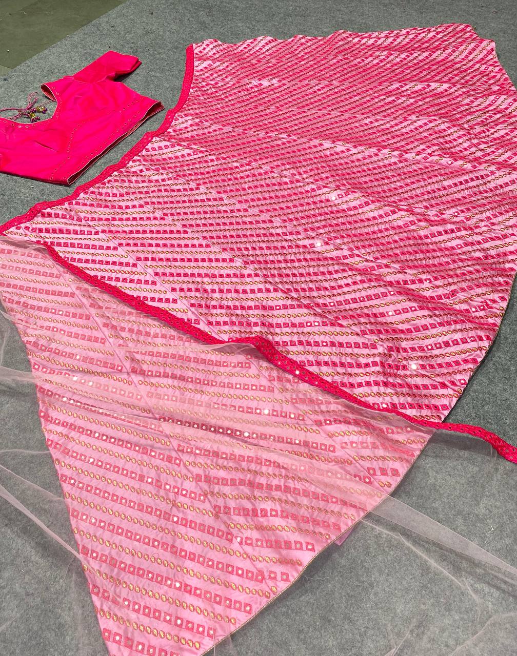 Pink Lehenga Choli In Malay Satin Silk With 9 MM Sequence Work