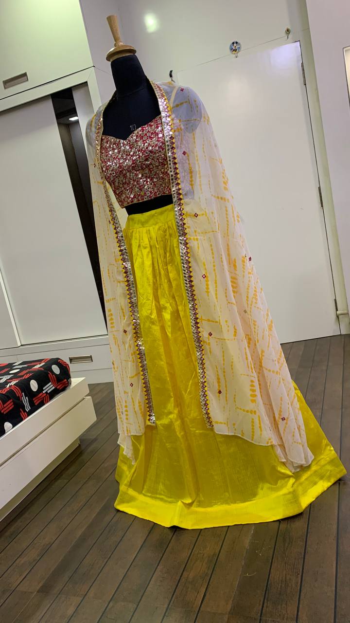 Yellow Lehenga Choli In Kasturi Silk With Koti
