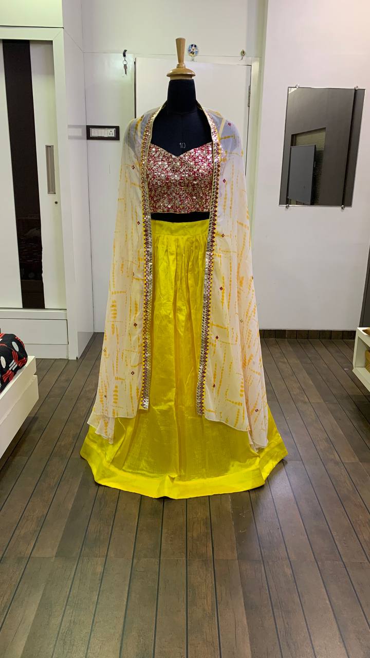 Yellow Lehenga Choli In Kasturi Silk With Koti