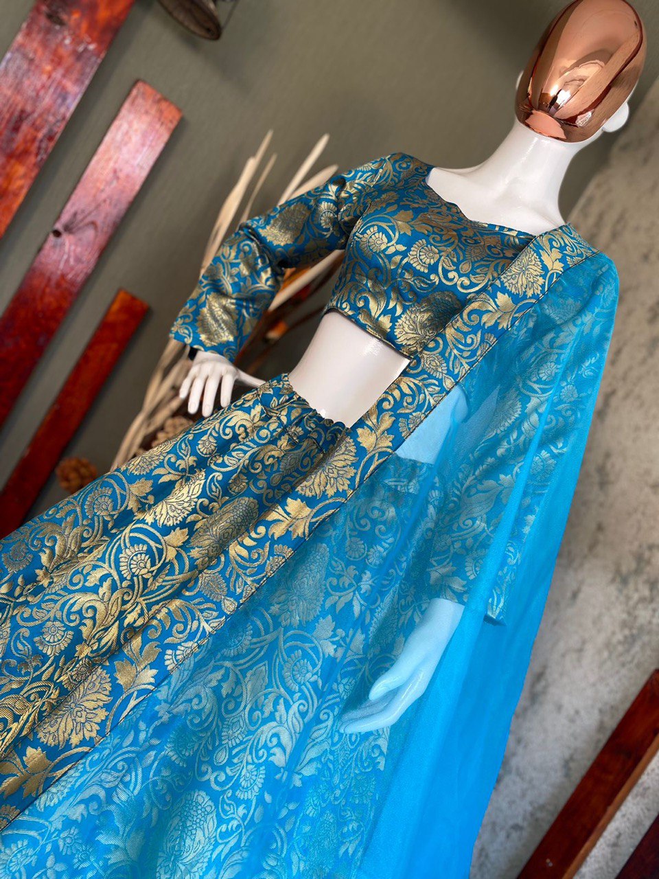 Blue Lehenga Choli In Banarasi Silk With Jacquard