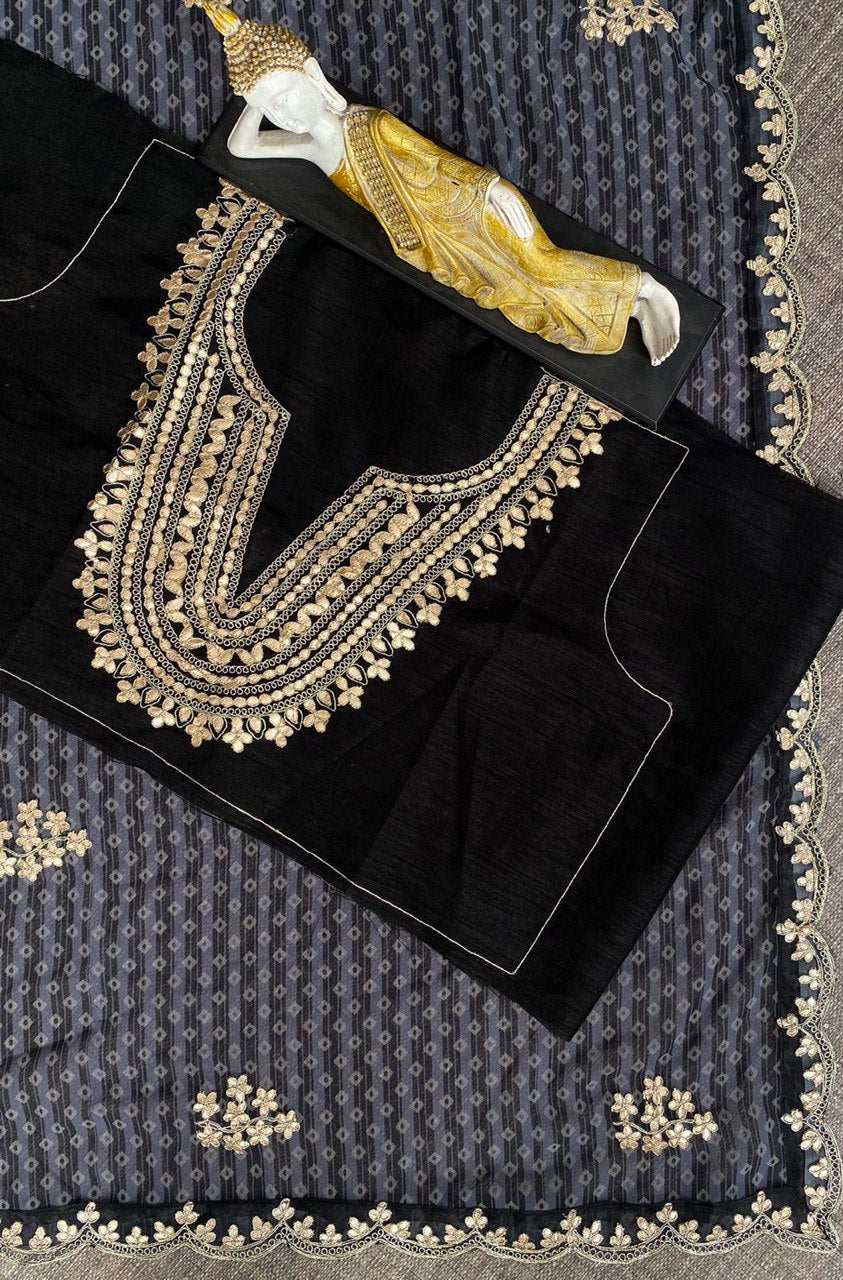 Gray Saree In Georgette Silk With Digital Print