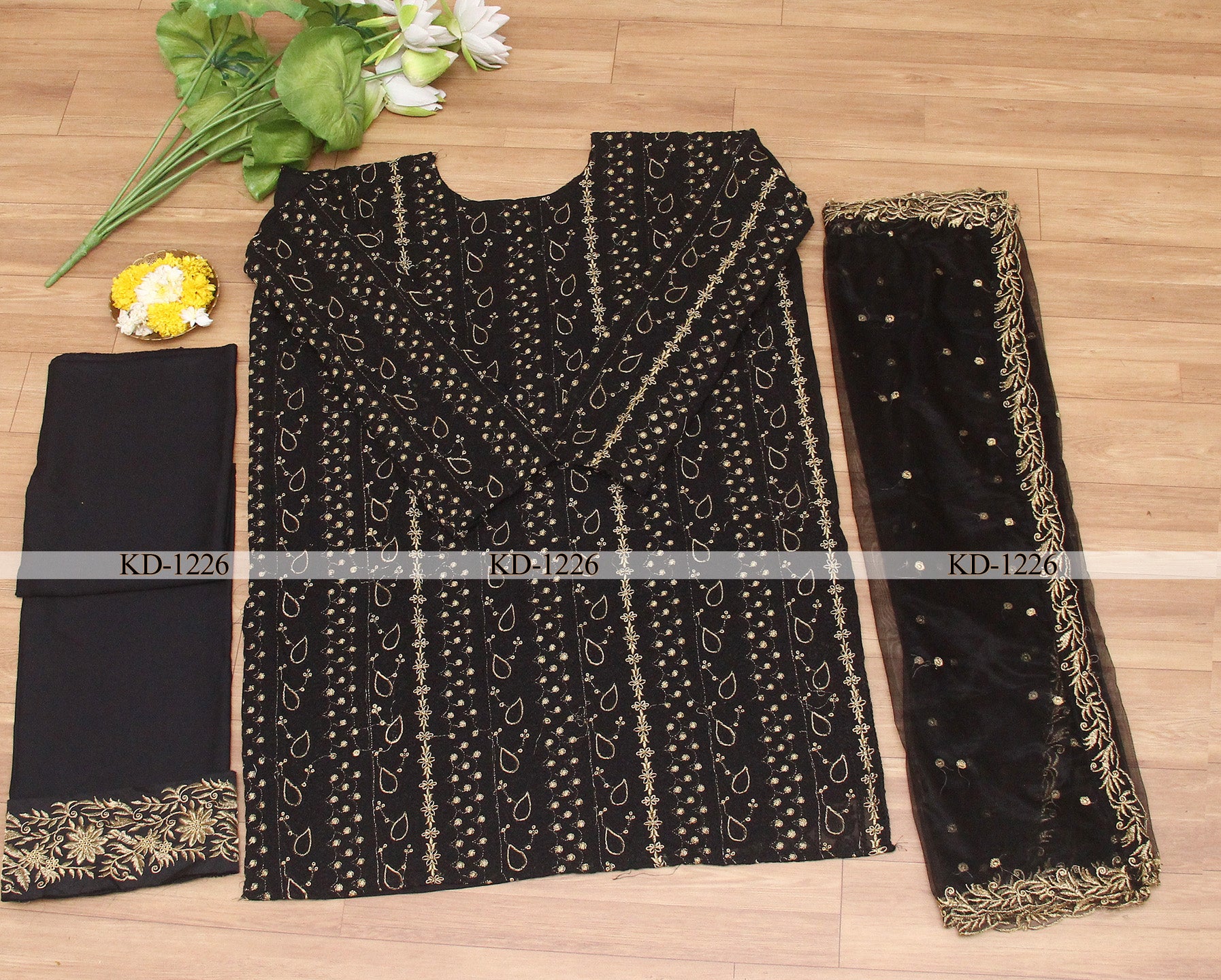 Black Salwar Suit In 60 GM Georgette With Fancy Thread Work