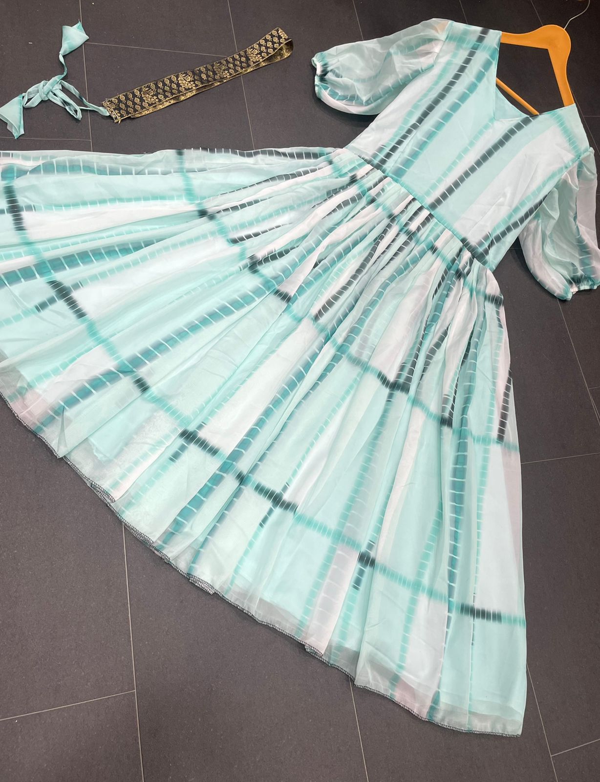 Sky Blue Anarkali Suit In Organza Silk With Digital Print