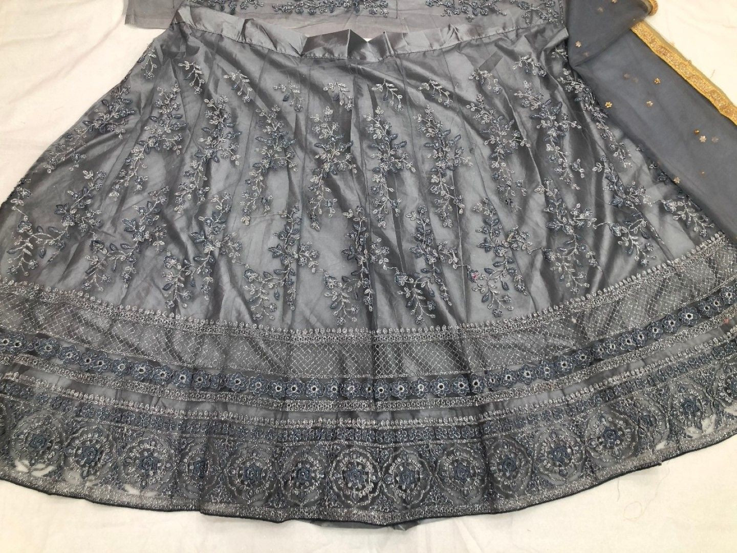 Gray Lehenga Choli In Butterfly Mono Net With Embroidery Work